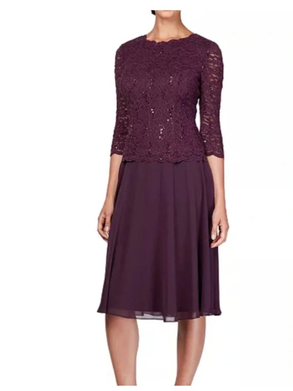 Alex Evenings Women's Tea Length Sequin Mock Dress